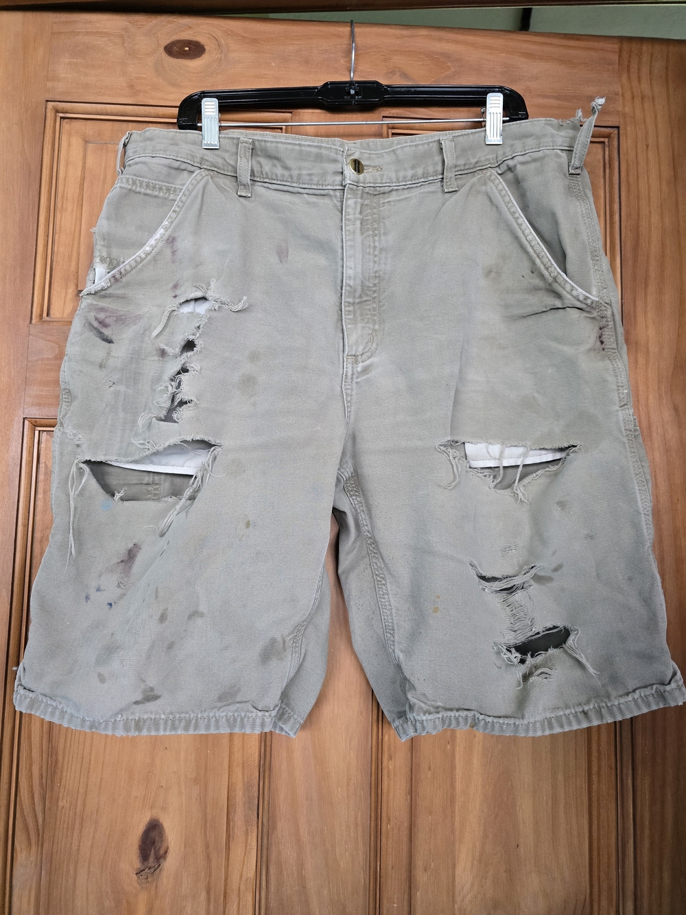 Carhartt 36 Men's Distressed Beige/Tan Work Shorts - Casual Utility Style